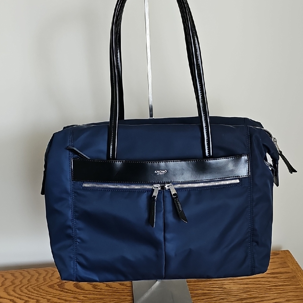 Navy Blue Laptop Tote Bag with Black Accents
